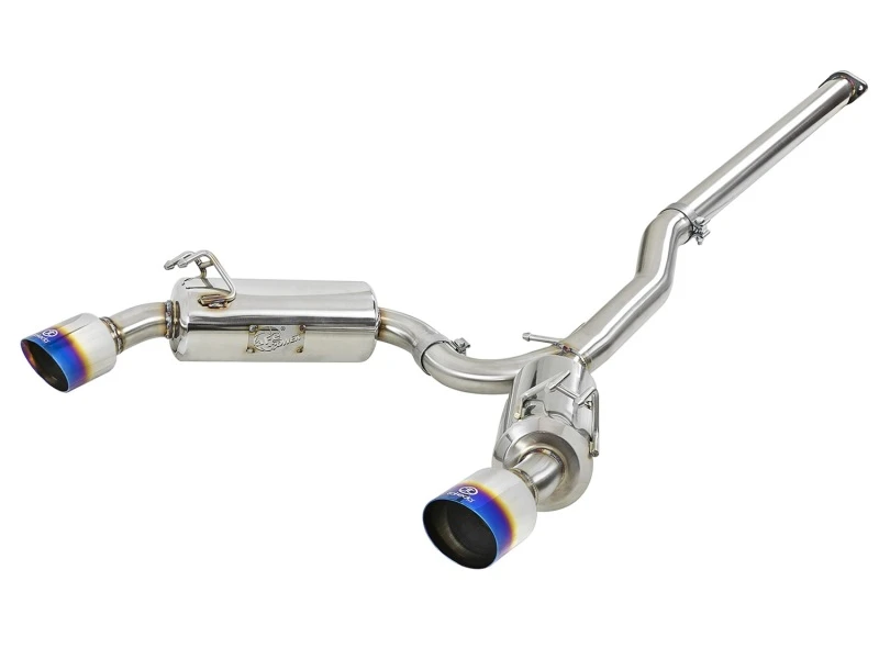 aFe Takeda 3in. to 2.5in. 304 SS C/B Exhaust for 08-15 Mitsubishi EVO I4-2.0L (t) - Blue Flamed Tips