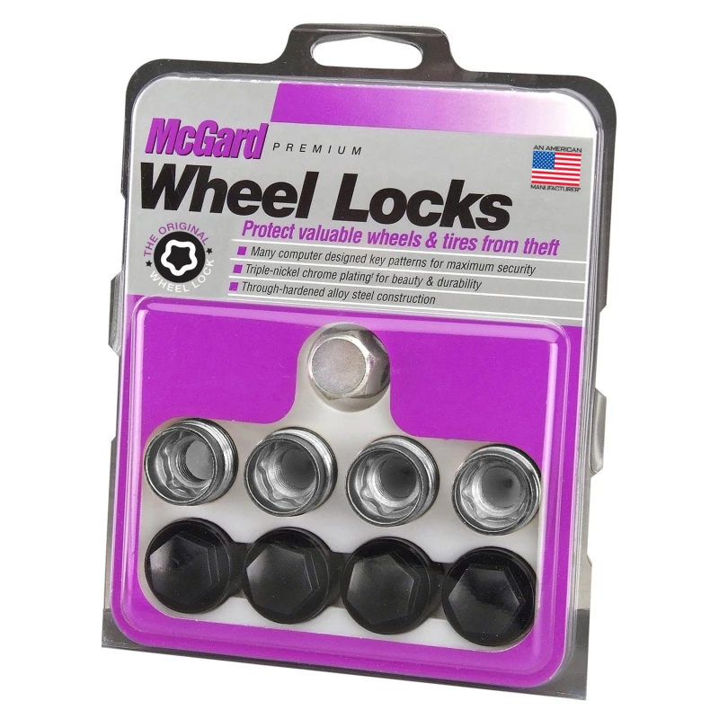 McGard Wheel Lock Nut Set - 4pk. (Under Hub Cap / Radius Seat) M14X1.5 / 19mm Hex /.890in. L w/Caps