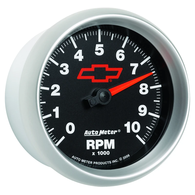 AutoMeter Gauge Tachometer 3-3/8in. 10K RPM In-Dash Chevy Red Bowtie Black