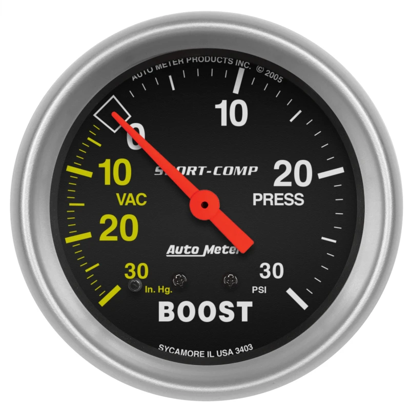Autometer Sport-Comp 2-5/8in 30 IN HG/30 PSI Mechanical Boost/Vacuum Gauge