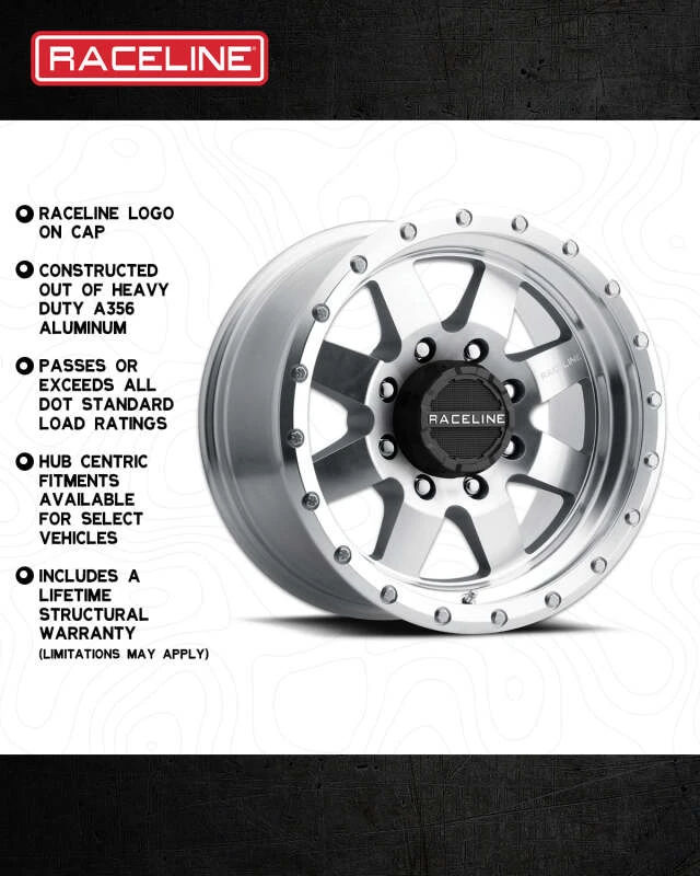 Raceline 935MC Defender 17x9in / 8x170 BP / -12mm Offset / 130.81mm Bore - Machined Wheel
