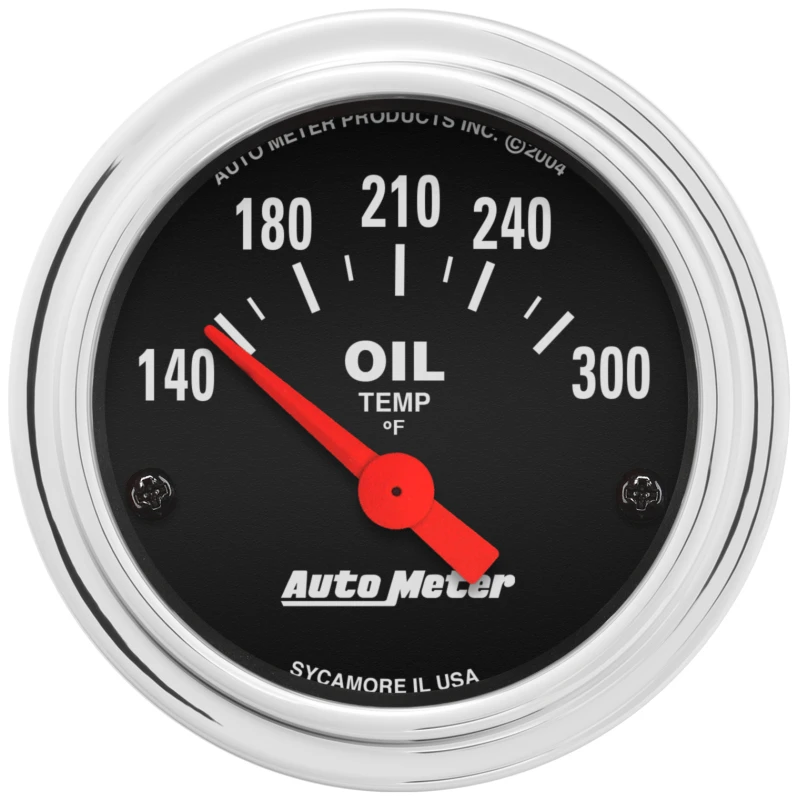 Autometer Traditional Chrome 52mm 140-300 Degree F Short Sweep Electrical Oil Temperature Gauge