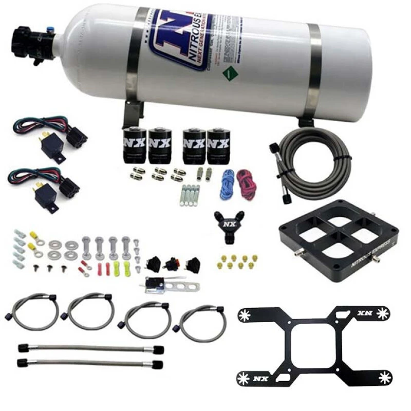Nitrous Express Dry Quad Stage Billet Crossbar Plate System 100-2000hp (4500 Flange) w/15lb Bottle