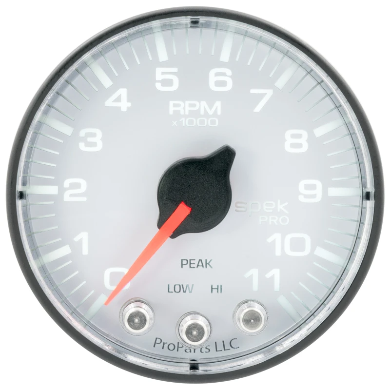 Autometer Spek-Pro Gauge Tach 2 1/16in 11K Rpm W/ Shift Light & Peak Mem Wht/Blk
