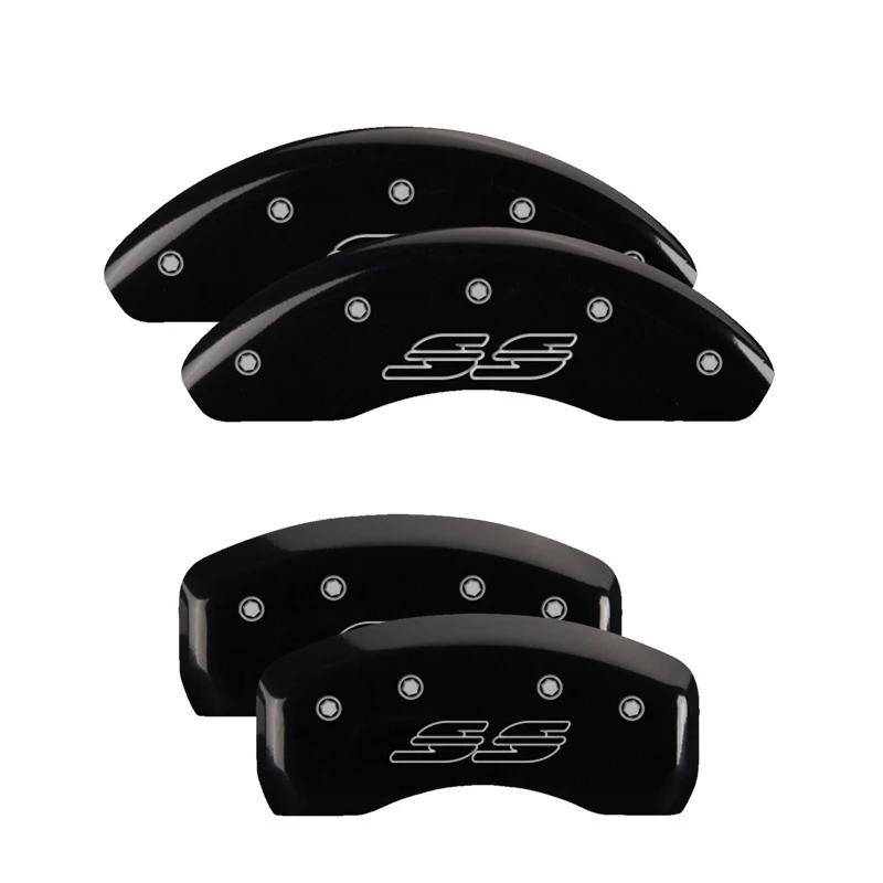 MGP 4 Bremse Caliper-Abdeckungen, graviert vorne und hinten, Impala-Stil/SS, schwarze Oberfläche, silberne Zeichen