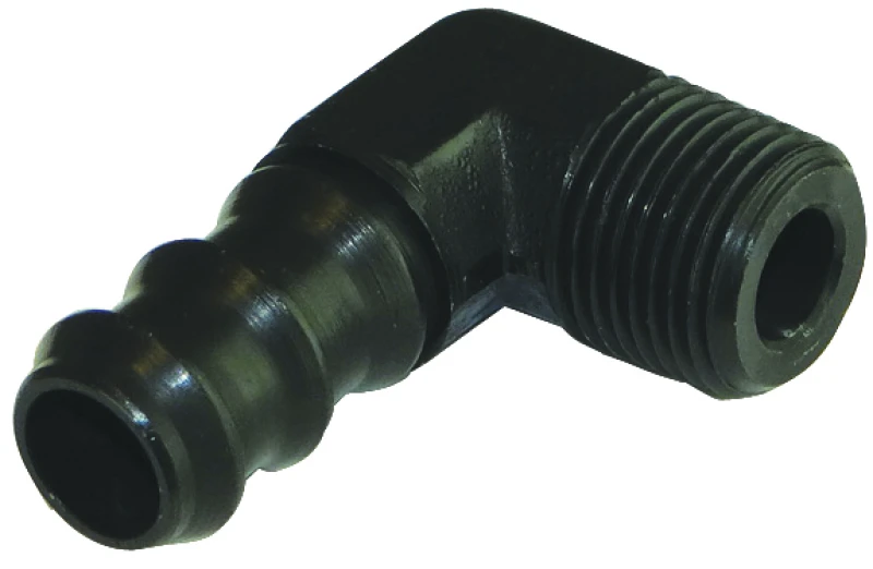 Moroso Air/Oil Separator Fuel Line Fitting – 3/8in auf 1/2in Schlauch – 90 Grad – Schwarz – Einzelstück