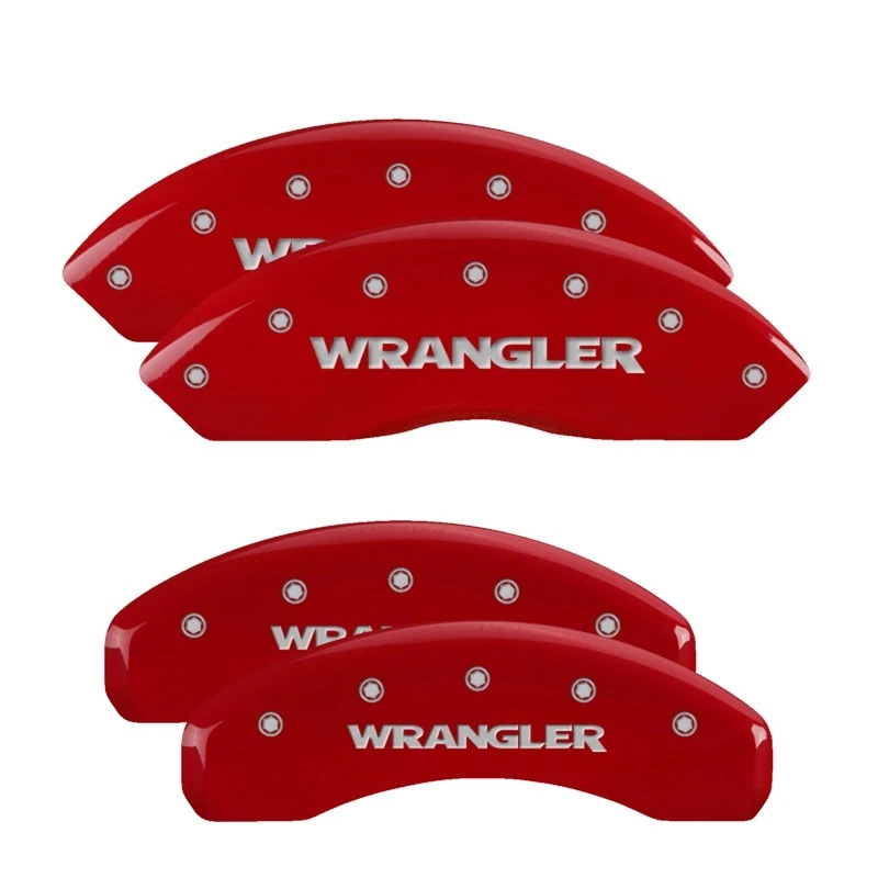 MGP 4 Bremssattel-Abdeckungen Gravur Vorne & Hinten Wrangler Rot Finish Silber Char 2019 Jeep Wrangler