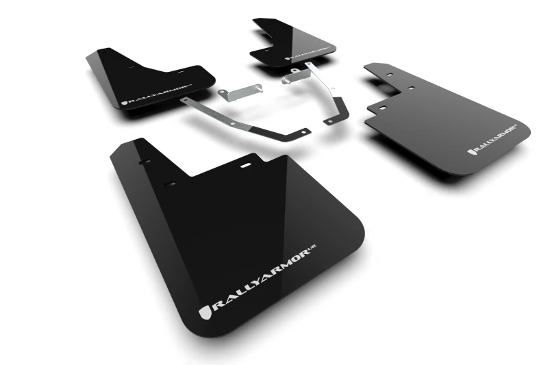 Rally Armor - 2024 für Subaru Crosstrek (Wilderness Only) Schwarzes UR-Schmutzfänger mit weißem Logo, kein Bohren erforderlich