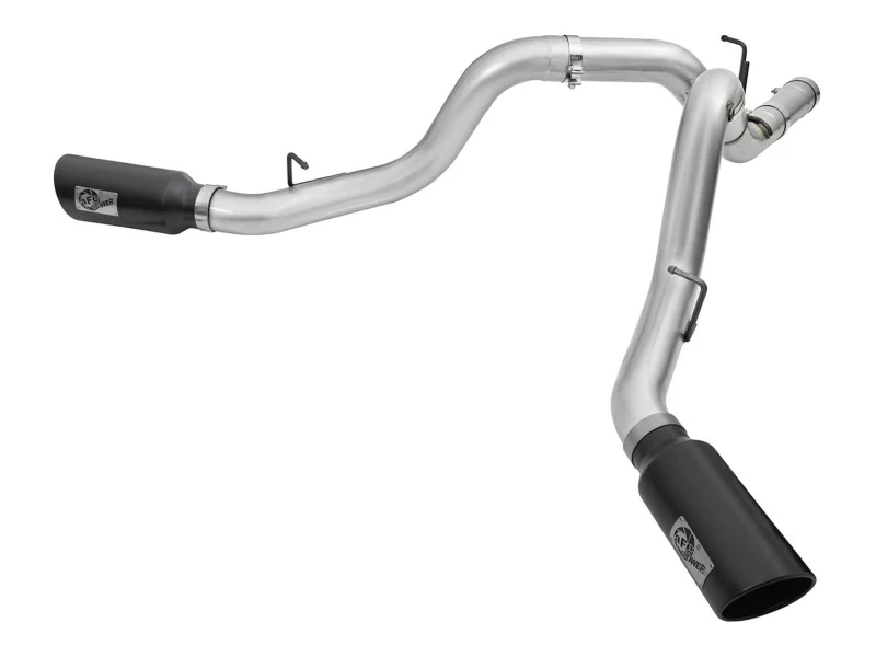 aFe Atlas Auspuff 4in Dual DPF-Back Al Stahl mit schwarzen Spitzen 16-17 GM Diesel Truck V8-6.6L (td) LML