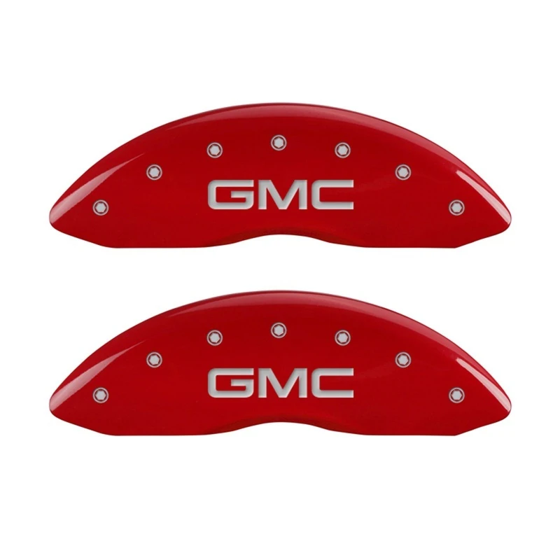 MGP Vorderseite 2 Bremssattel-Abdeckungen Graviert Vorne GMC Rot Finish Silber