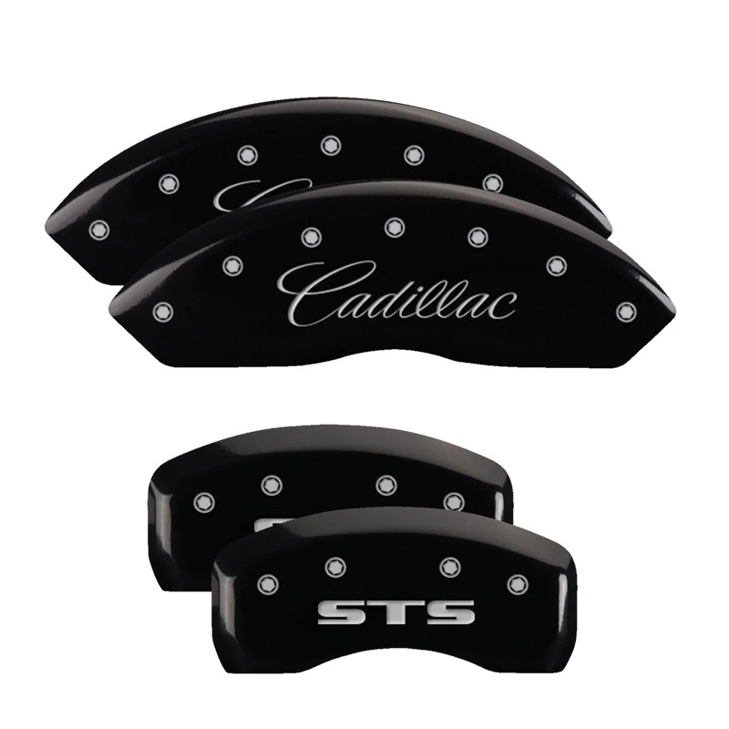 MGP 4 Bremssattel-Abdeckungen Graviert Vorne Kursiv/Cadillac Graviert Hinten STS Schwarz finish Silber ch