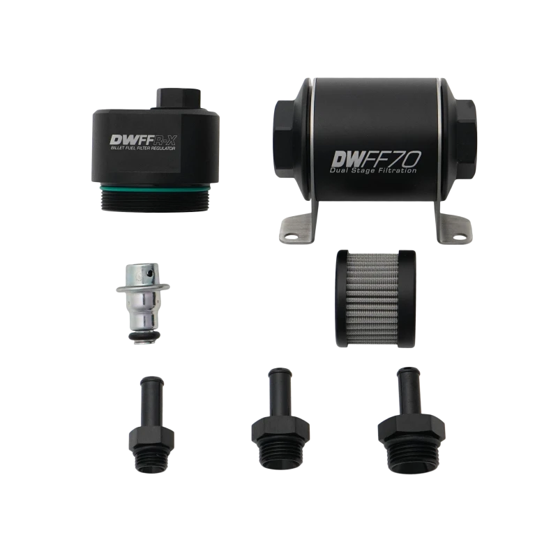 DeatschWerks DWFFR-X 70mm Billet Fuel Filter Regulator - 10 Micron with 3/8in Fittings