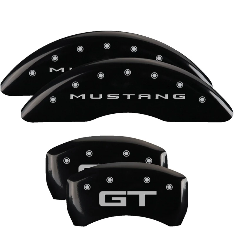 MGP 4 Bremse Caliper Abdeckungen Graviert Vorne 2015/Mustang Graviert Hinten 2015/GT Schwarz finish silber ch