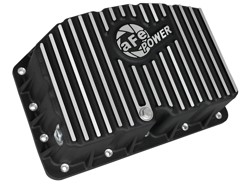 AFE Pro Series Motorölwanne Schwarz mit bearbeiteten Rippen; 11-16 Ford Powerstroke V8-6.7L (td)