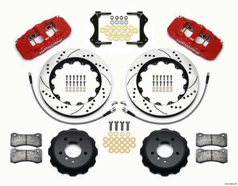 Wilwood AERO6 Front Hat Kit 14.00 Drilled Red 2007-2011 BMW E90 Series w/Lines
