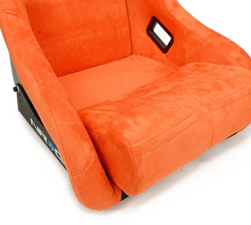 NRG FRP Bucket Seat ULTRA Edition mit grauem Pearlized Back und orangefarbenem Mikrofaser-Material – Large