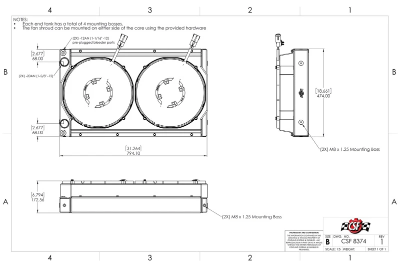 CSF Motorsport Radiator with Shroud - 14in SPAL Brushless Fans - Harnesses