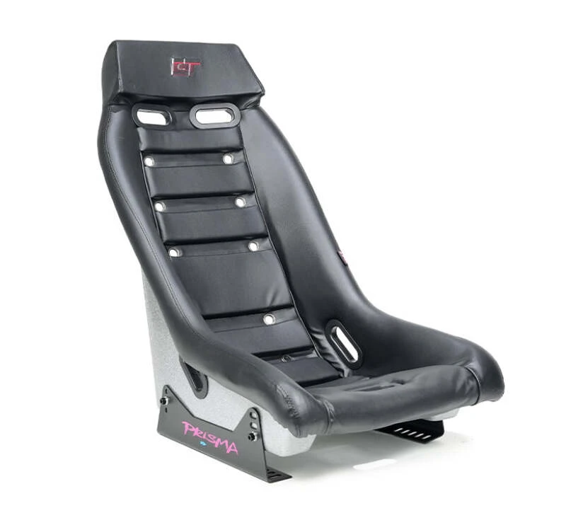 NRG GT Retro Bucket Seat - Black PVC Leather Black Stitching Multicolor Fiberglass Back w/ Glitter