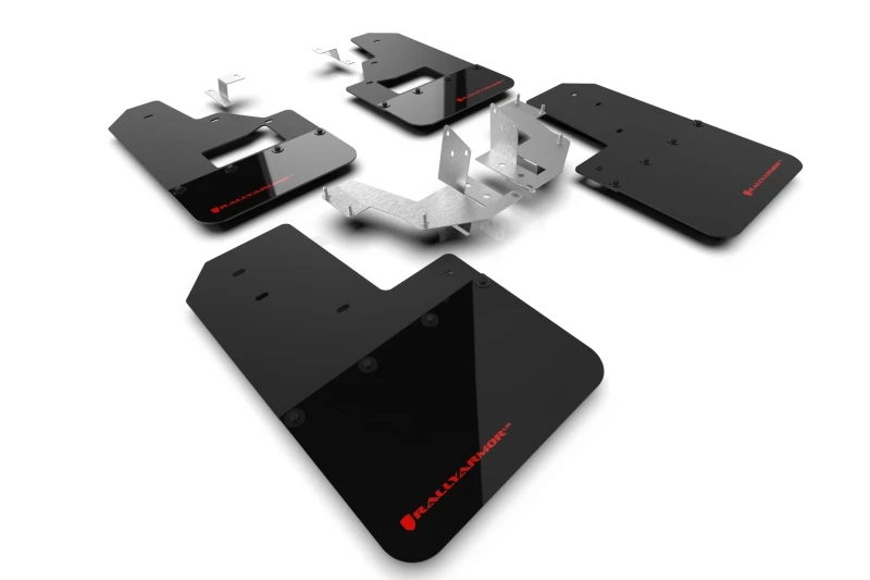 Rally Armor 21-24 Ford Bronco (Kunststoff-Stoßfänger + RB - kein Raptor/Sport) Schwarze Schmutzfänger mit rotem Logo