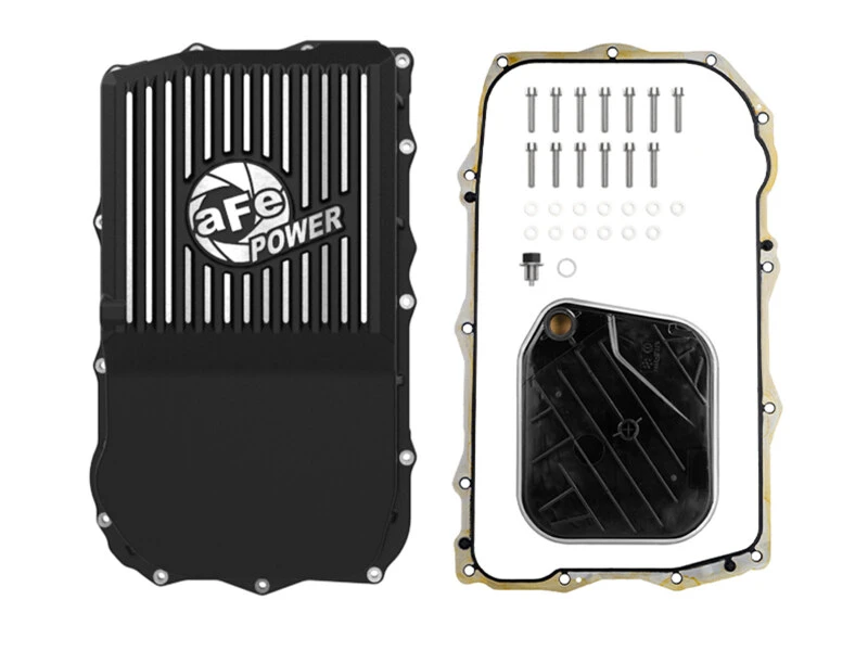 aFe 18-25 Jeep Wrangler JL V6 Transmission Pan - Black w/ Machined Fins