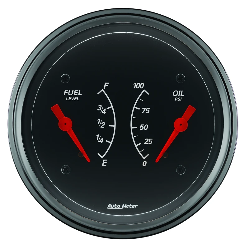 AutoMeter-Doppel-Anzeige für Kraftstoff und Öl 3-3/8 Zoll 0 Ohm(e) bis 90 Ohm(f) & 100PSI Elektronisch Designer Schwarz