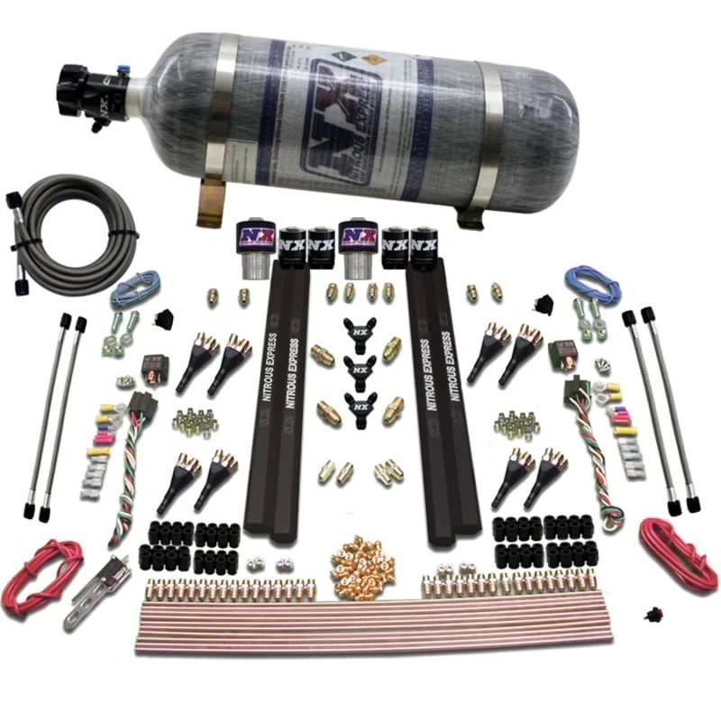 Nitrous Express SX2 Dual Stage/Gas/Rails 8 Düsen Nitrous Kit (200-1200PS) mit Composite Flasche