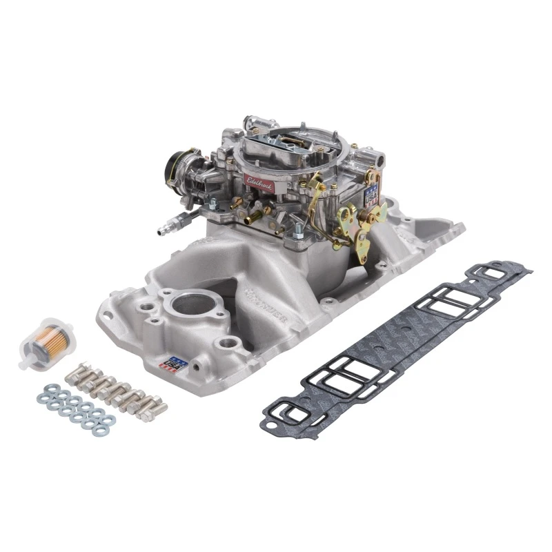 Edelbrock-Ansaugkrümmer- und Vergaser-Kit Performer Air-Gap Small Block Chevrolet 1957-1986, Naturfinish