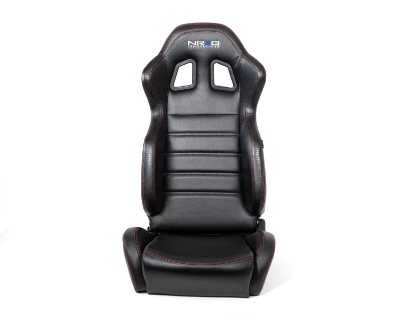 NRG Reclinable Racing Sitze (Paar) Schwarz Leder mit NRG Logo Roter Stich