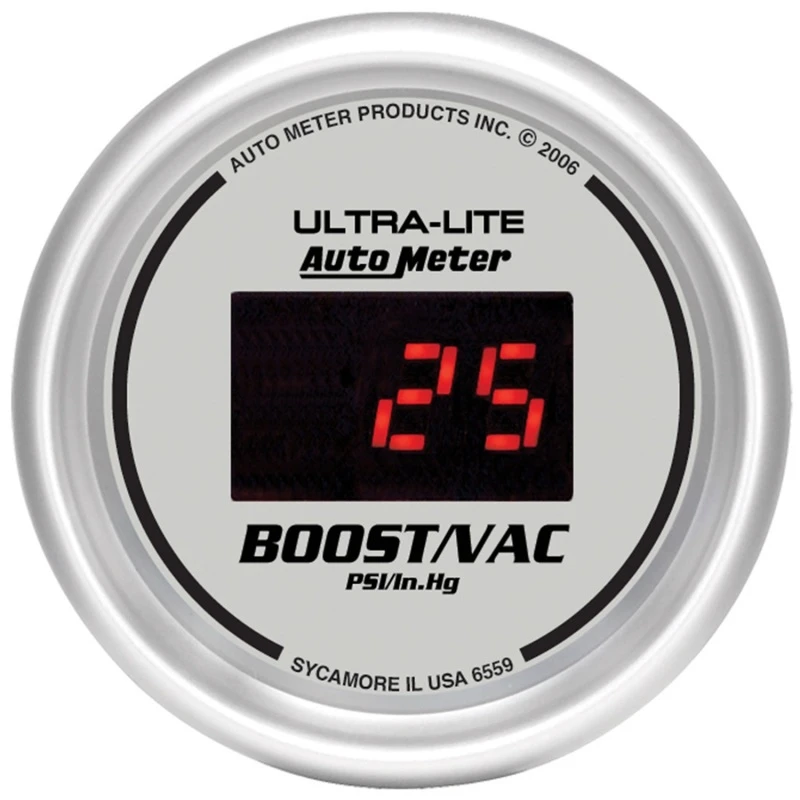 Autometer Ultra-Lite 2-1/16 Zoll 30INHG-30PSI Digitale Silber-Zifferblatt Vakuum/Boost-Anzeige mit roter LED