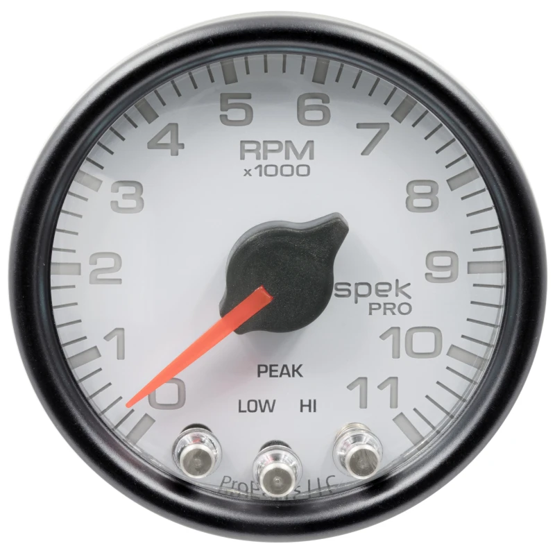 Autometer Spek-Pro Tachometer 2 1/16 Zoll 11K U/min mit Schaltpunktbeleuchtung & Peak-Speicherung Weiß/Schwarz