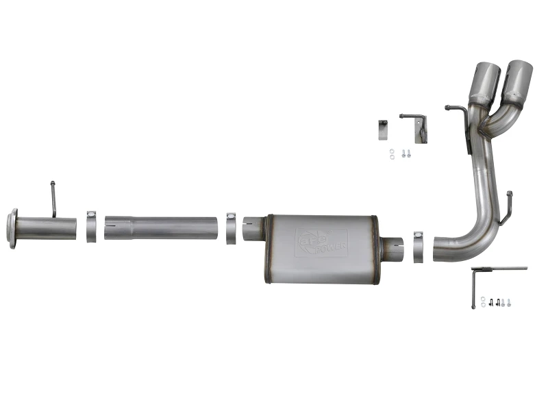 aFe Rebel Series CB 3 Zoll mittlerer Seitenausgang SS Exht mit polierten Spitzen 15-17 Chevy Colorado / GMC Canyon