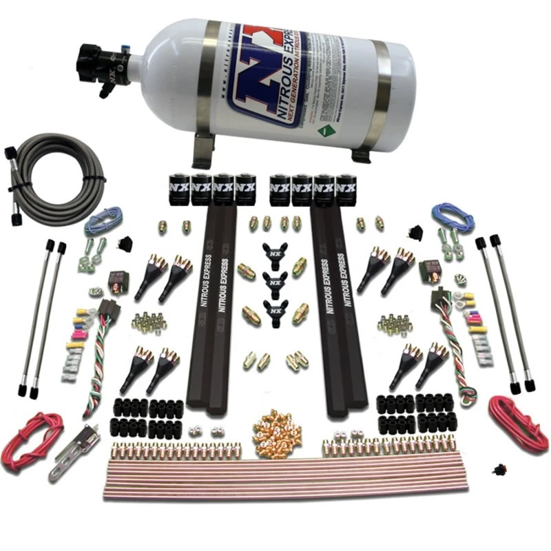 Nitrous Express SX2 Dual Stage 8 Solenoid /Benzin Nitrous Kit (200-1200PS) mit 10lb Flasche