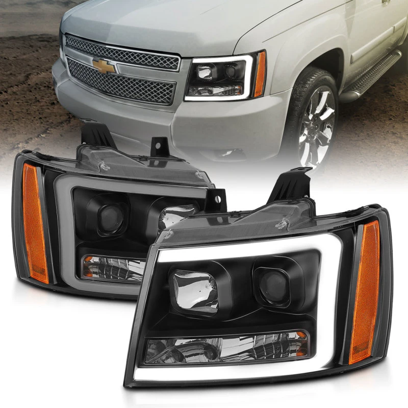 ANZO 07-14 Chevy Tahoe Projektor-Scheinwerfer mit Plank-Design Schwarz mit Bernstein