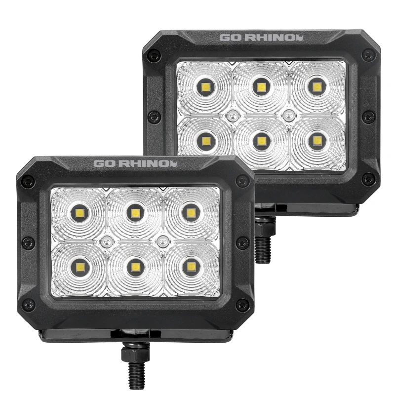 Go Rhino Xplor Bright Series Rechteckige LED-Flutlicht-Anlage (Oberfläche/Gewinde-Std.-Montage) 4x3 - Schwarz (Paar)