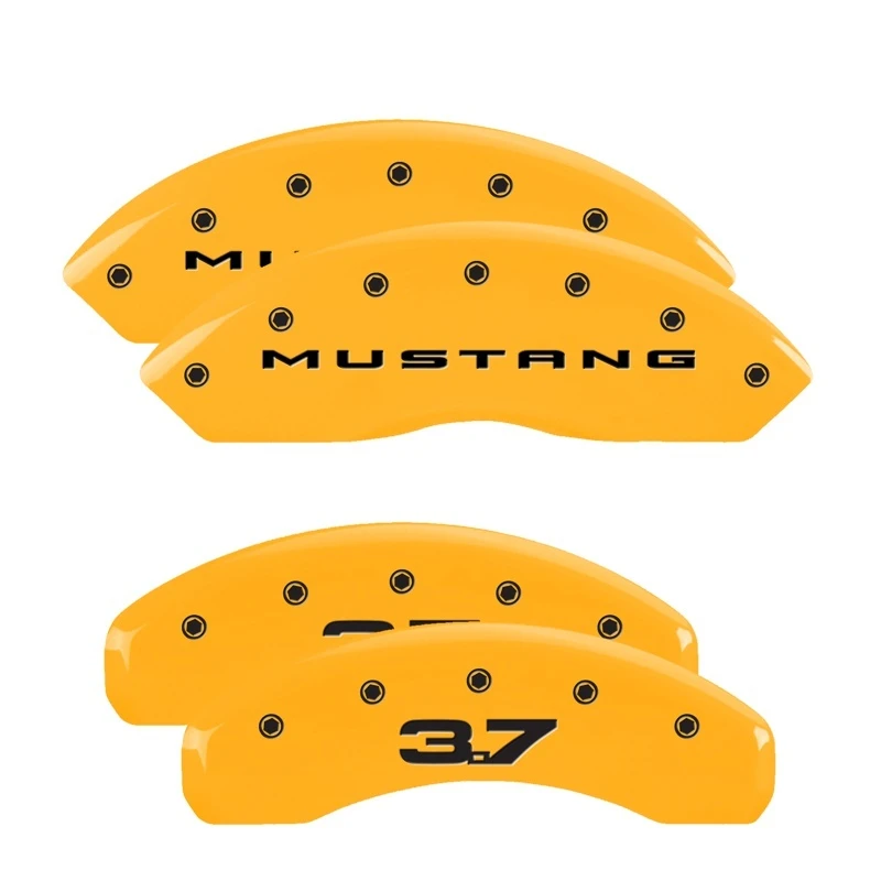 MGP 4 Bremsekolben-Abdeckungen Gravur Vorne 2015/Mustang Gravur Hinten 2015/37 Gelb Finish Schwarz