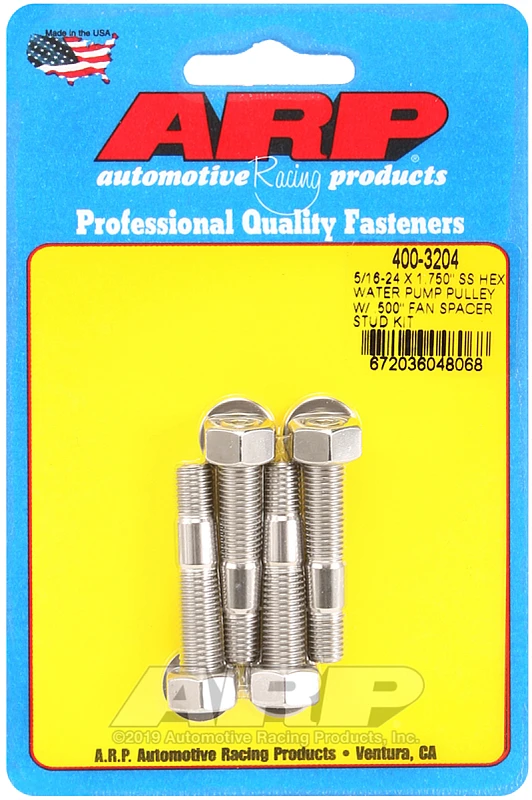 ARP 5/16-24 X 1.750 SS Sechskant-Wasserpumpen-Riemenscheibe mit.500in Lüfter-Abstandshalter-Stud Kit