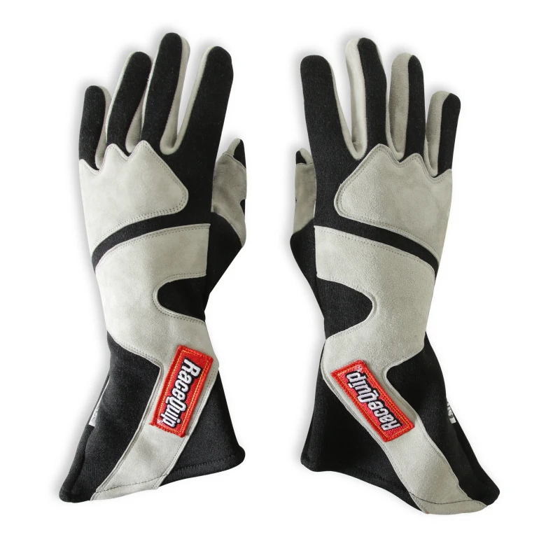 RaceQuip SFI-5 Gray/Black Large Long Angle Cut Glove