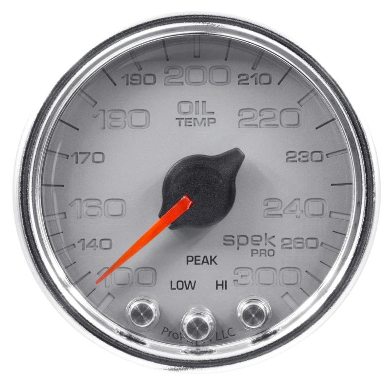 Autometer Spek-Pro Gauge Oil Temp 2 1/16in 300f Stepper Motor W/Peak & Warn Slvr/Chrm