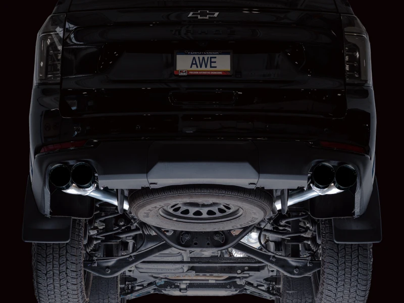 AWE Tuning 2021+ GMC Tahoe/Yukon 5.3L 0FG Split Rear Exit Catback Exhaust - Quad Diamond Blk Tips