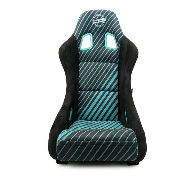 NRG FRP Bucket Seat - 20 Year Anniversary - Microfiber Black w/ Green Stripes & Arrow Design - Medium