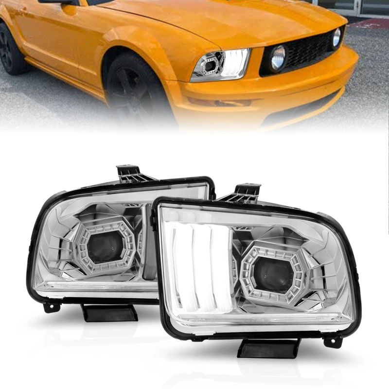 anzo_121567-6792dfcaaf1c0 ANZO 05-09 Ford Mustang (mit werkseitigen Halogen-Scheinwerfern) Projektorscheinwerfer mit Lichtleiste Chrome-Gehäuse