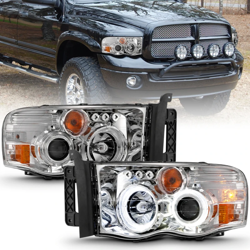 ANZO 2002-2005 Dodge Ram 1500 Projektor-Scheinwerfer mit Halo Chrom Klar Bernstein