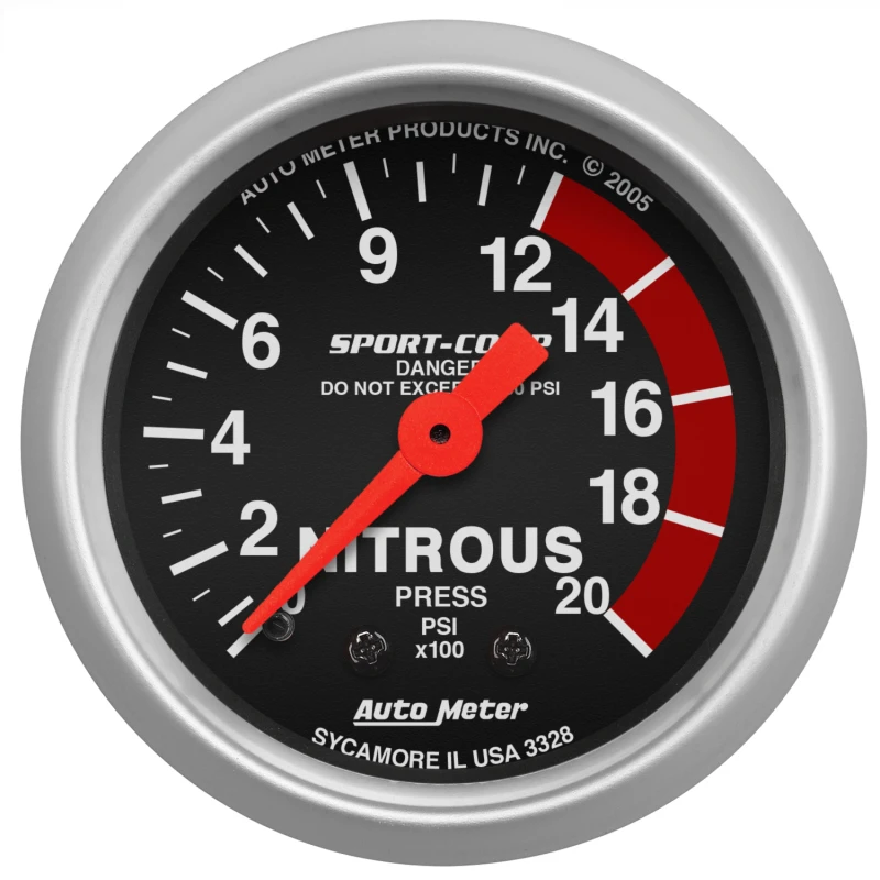 Autometer Sport-Comp 52mm 0-2000 PSI Mechanischer Nitrous-Druckmesser