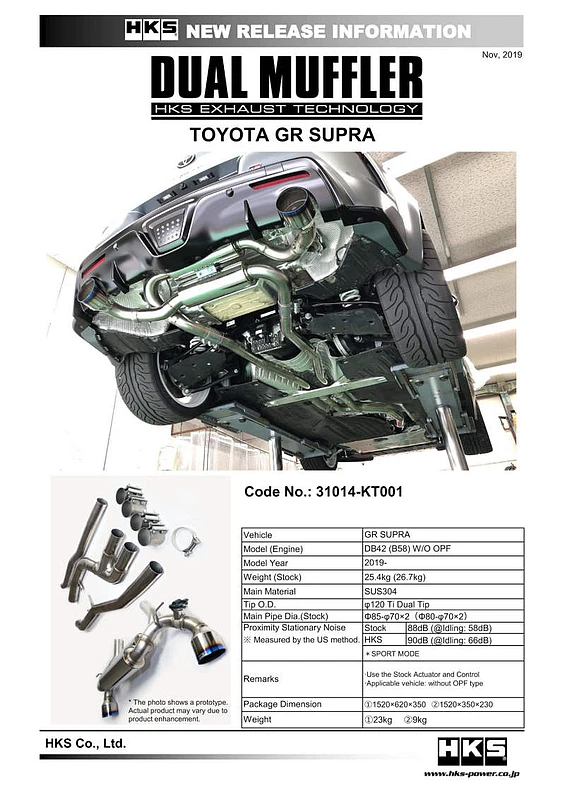 HKS Dual Hi-Power Titanium Tip Catback Exhaust für 2019+ Toyota GR Supra w/o OPF