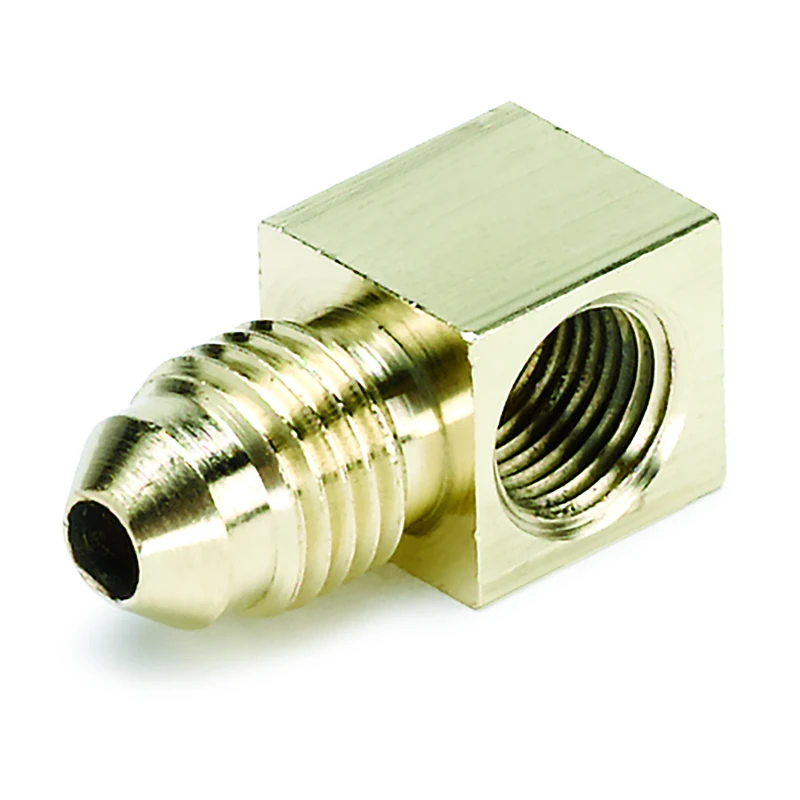 Autometer 1/8 NPTF Female to-4AN Male Pressure Gauge Adaptor 90 Deg (Brass)