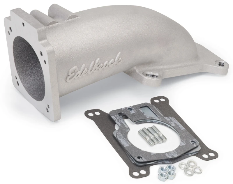 Edelbrock Ultra Niedriges Profil-Einlass-Ellbogen 90mm Drosselklappen-Körper zu quadratischer Bohrung, As-Cast-Finish