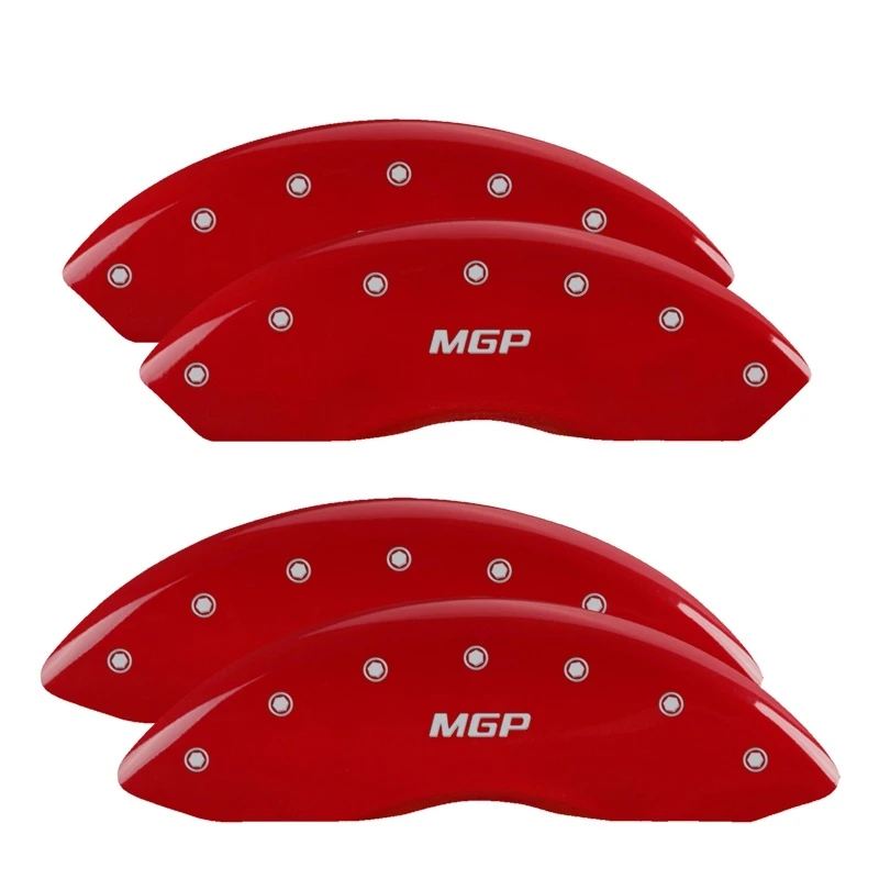 MGP 4 Bremse Caliper Abdeckungen Graviert Vorne & Hinten MGP Rot Finish Silber