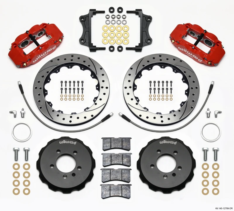 Wilwood Narrow Superlite 6R Vorderes Hut-Kit 12,88 Zoll Bohrung Rot 06-12 Volkswagen GTI mit Leitungen