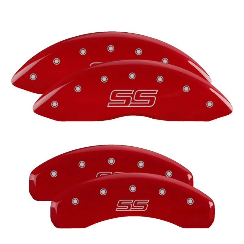 MGP 4 Bremssattel-Abdeckungen Gravur vorne und hinten Trailblazer-Stil/SS Rotfinish silberfarben
