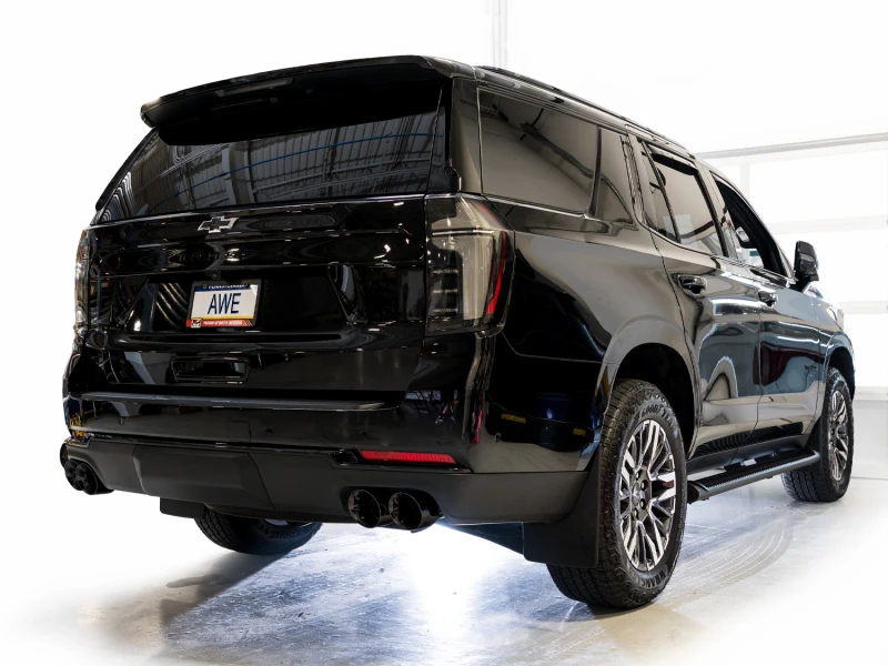 AWE Tuning 2021+ GMC Tahoe/Yukon 5.3L 0FG Split Rear Exit Catback Exhaust - Quad Diamond Blk Tips
